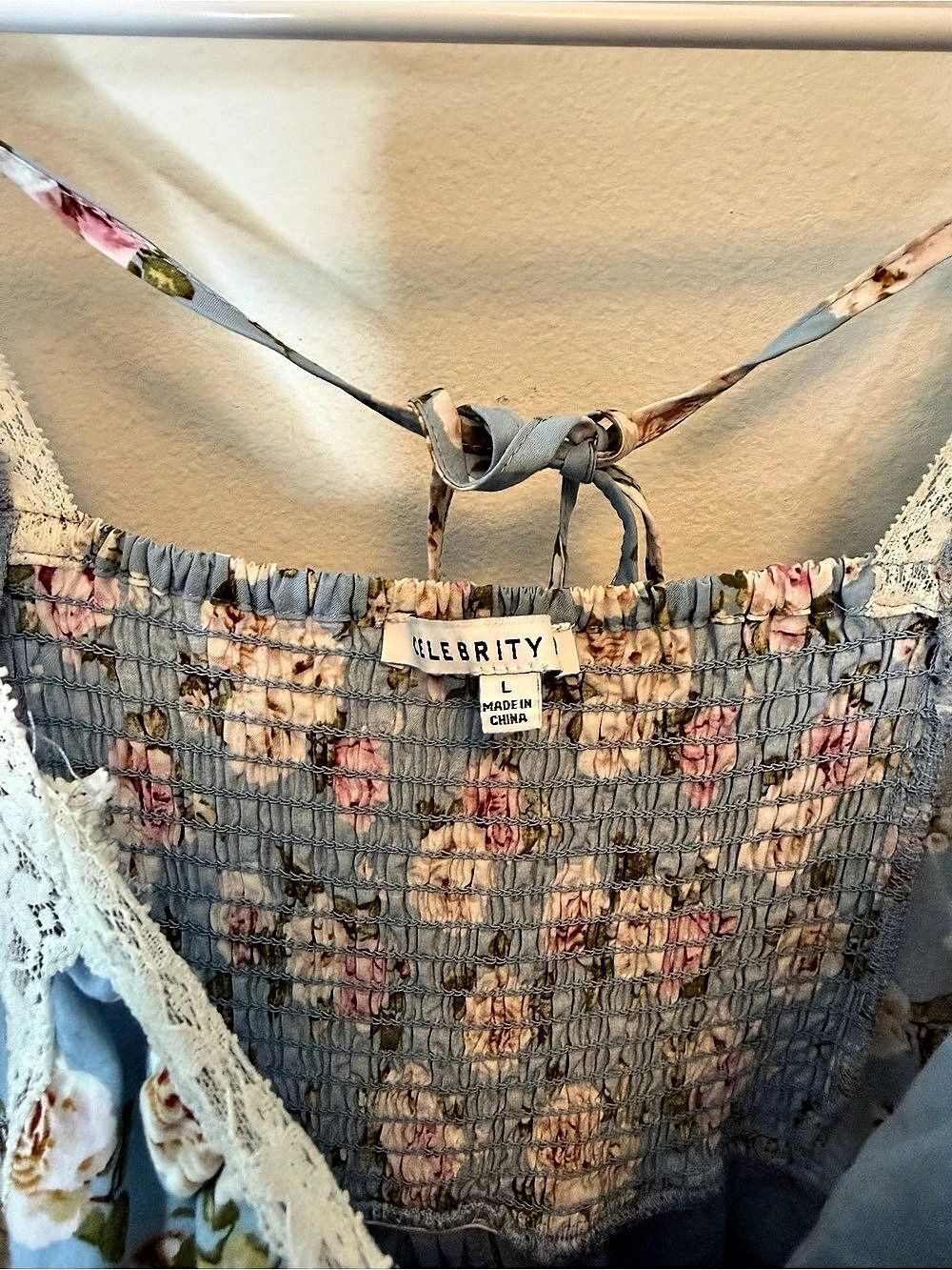 Celebrity Pink Sweet Floral Square-Neck Mini Dress Blue & Pink Large - Picture 4 of 6